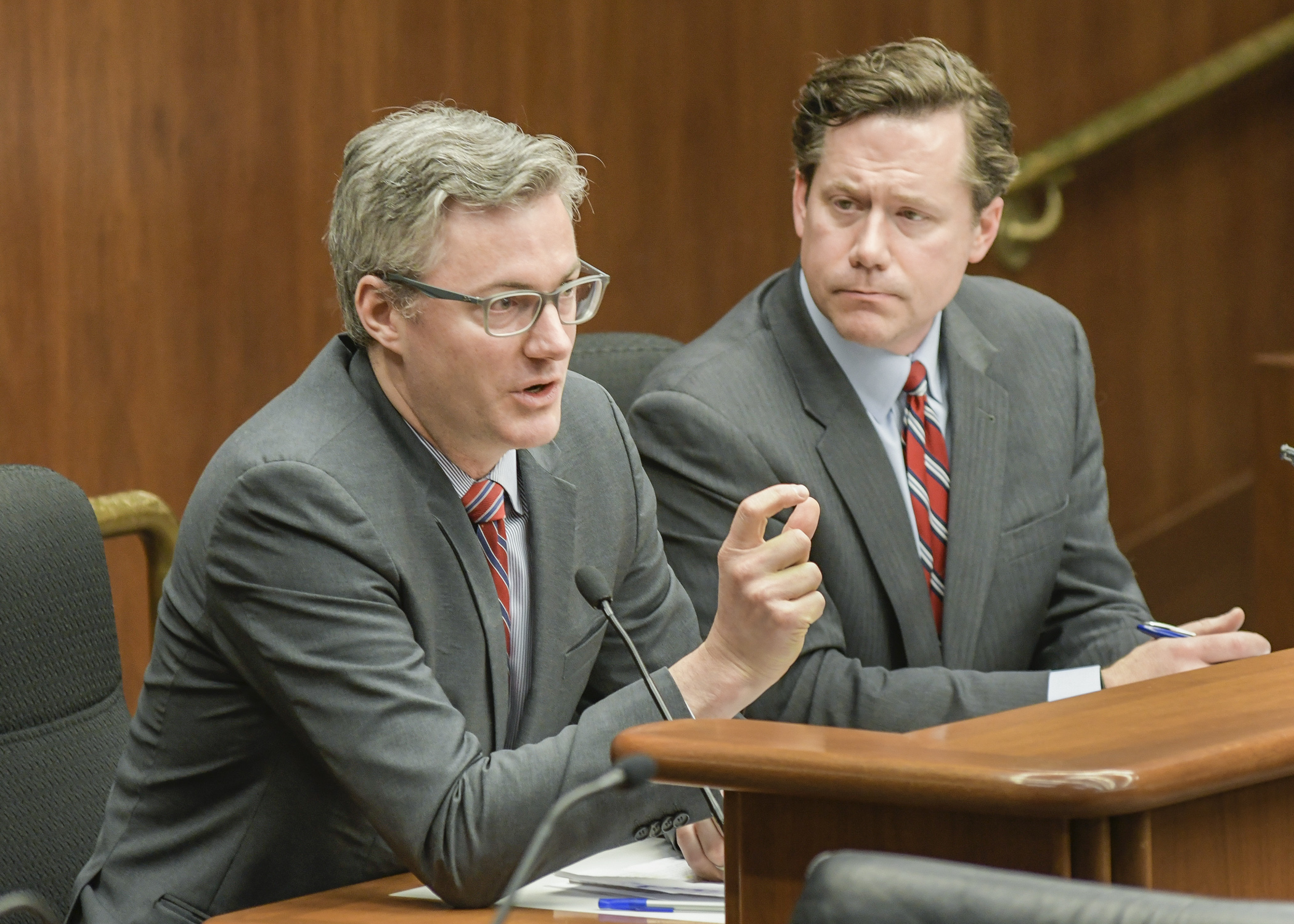 Cam Winton, director of energy and labor-management policy for the Minnesota Chamber of Commerce, testifies before the House Civil Law and Data Practices Policy Committee March 20. Photo by Andrew VonBank 